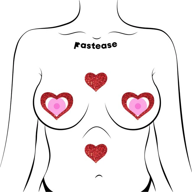 Pastease Glitter Peek a Boob Hearts Red - Fit & Sizing