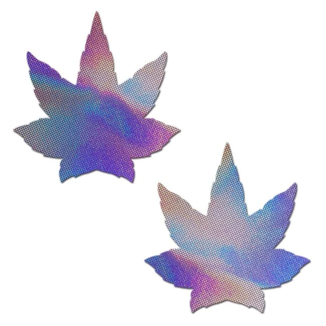 Pastease Indica Pot Leaf Silver Holographic Pasties - Fabric & Feel