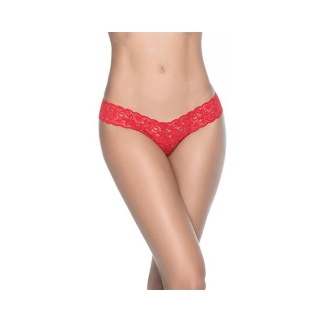 Patterned Lace Thong Black Md - Fabric & Feel