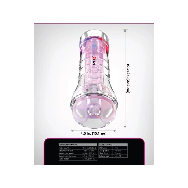 Pdx Elite Viewtube Xxl/see-thr Ez/grip Led Stroker Clear - Material Feel