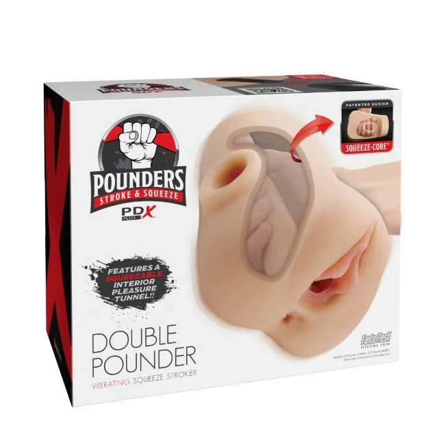Pdx Plus Double Pounder Vibrating Squeeze Stroker - A Vibrating Squeeze Stroker with a Realistic Feel