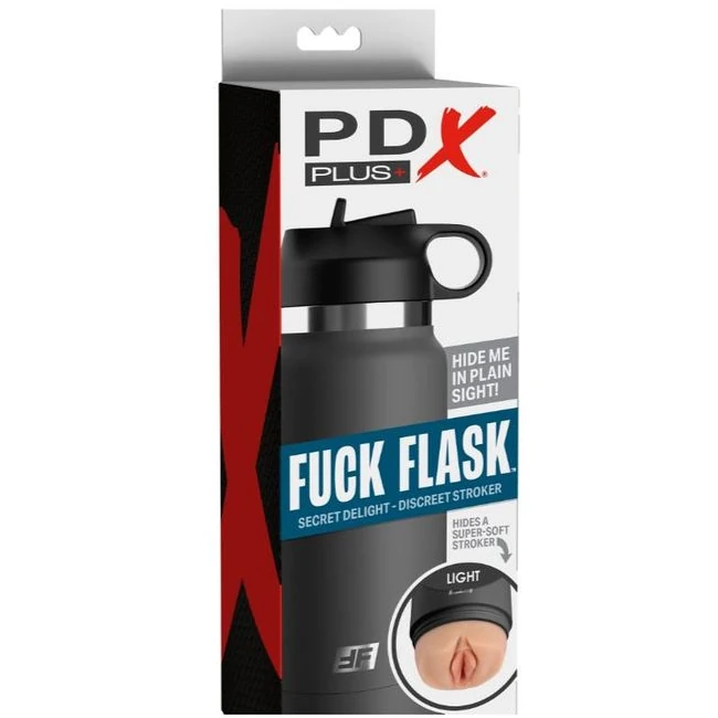 Pdx Plus Fuck Flask Secret Delight Discreet Stroker Grey Bottle - Internal Texture: Ribs and Nubs Inside a Snug Tunnel