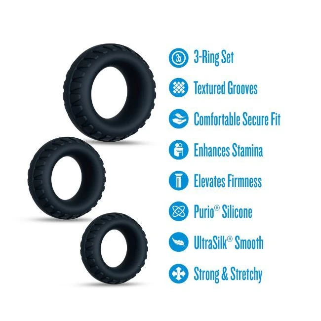Performance Plus Drift 3 Cock Ring Set Black - Overview