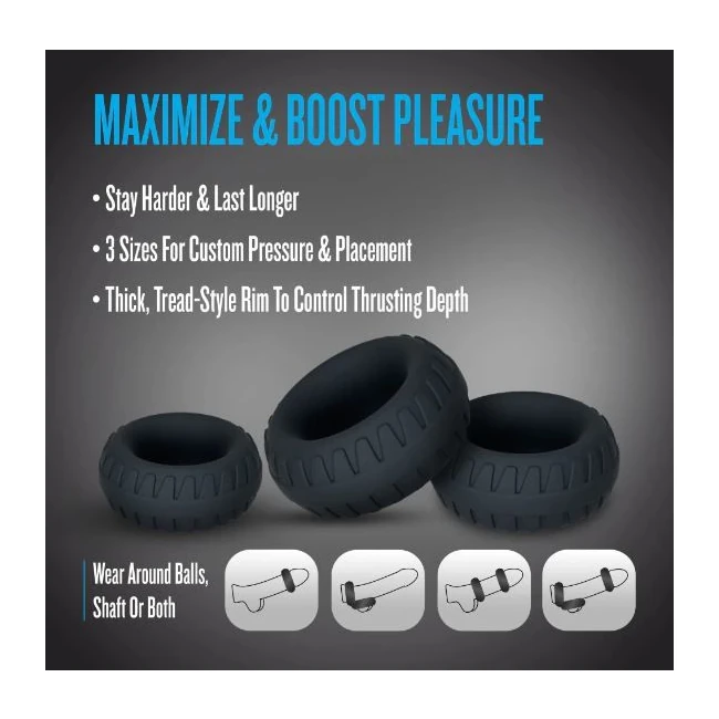 Performance Plus Drift 3 Cock Ring Set Black - Key Details