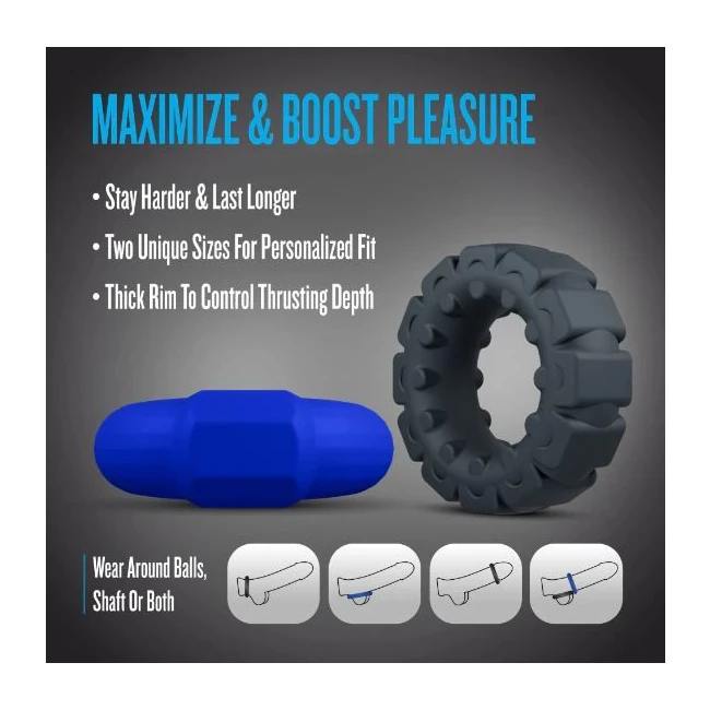 Performance Plus Engage 2 Cock Ring Set Plat/blk - Purio® Platinum-Cured Silicone