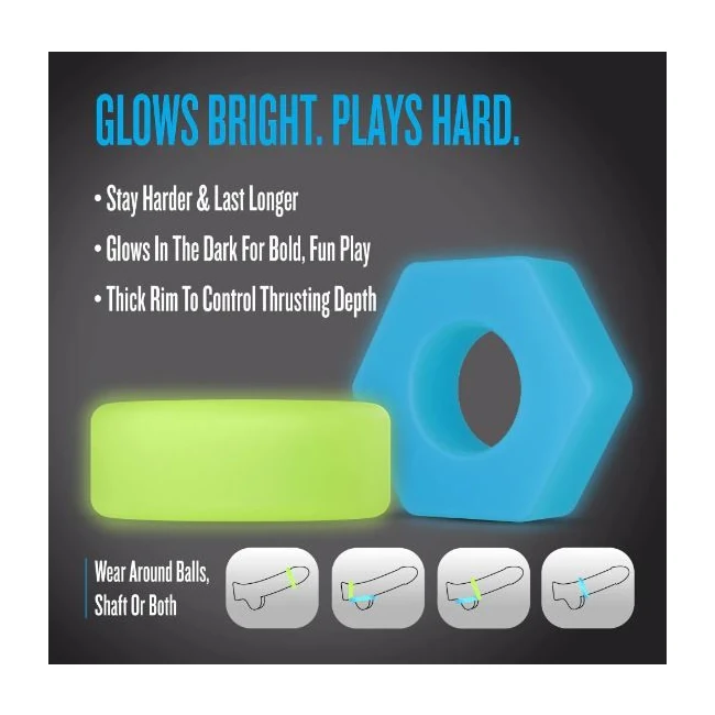 Performance Plus Flash 2 Cock Ring Set Glow in the Dark - What Stands Out