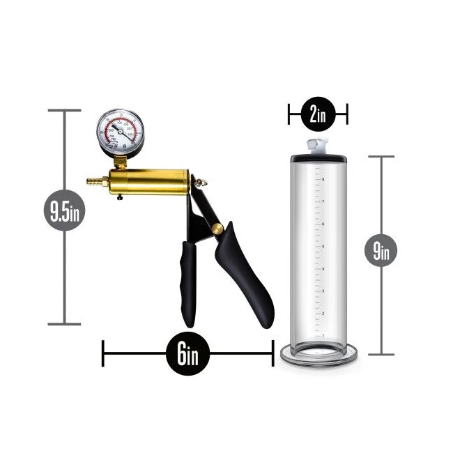 Performance Vx6 Vacuum Penis Pump W/ Brass Trigger & Pressure Gauge Clear - Fabric & Feel