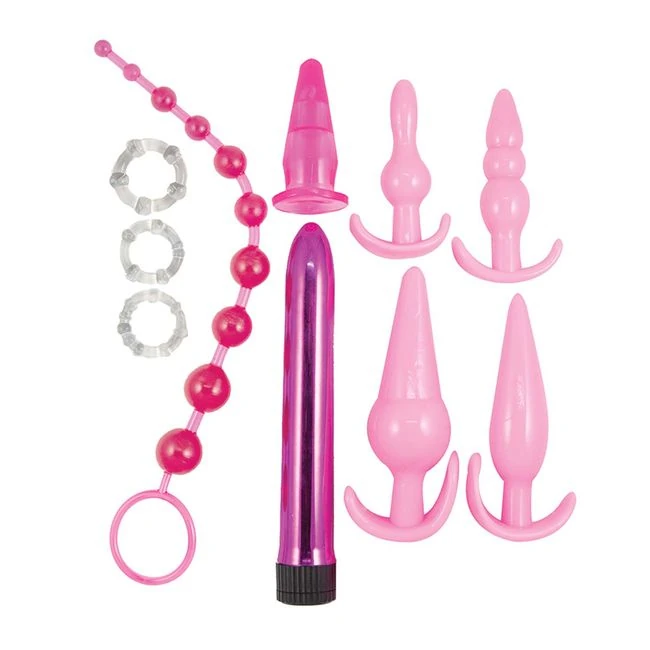 Pink Elite Collection Anal Play Kit - Graduated Beads and Three Cock Rings