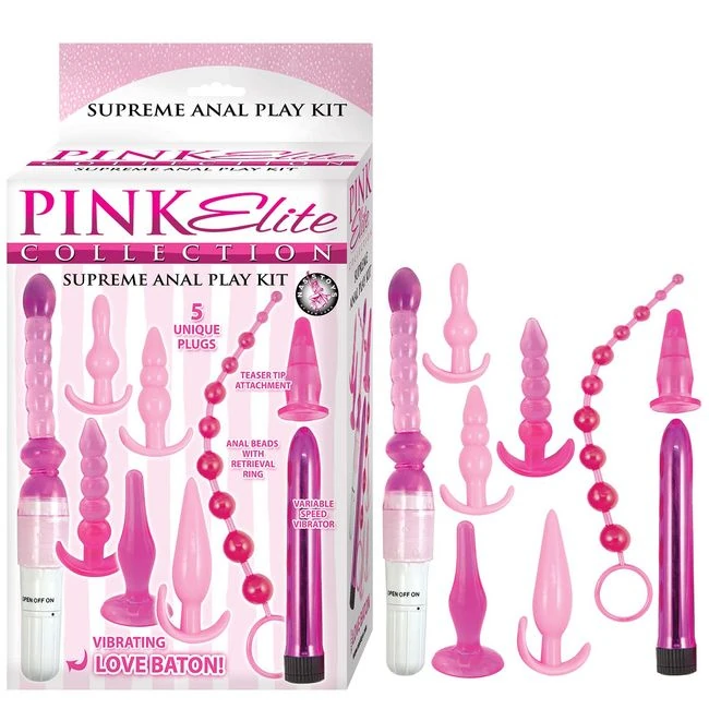 Pink Elite Collection Anal Play Kit - Four Plugs With Flared Bases
