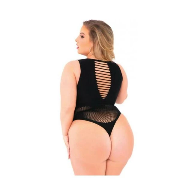 Pink Lipstick Low Blow Cut Out Bodysuit Black Qn - Fabric & Feel