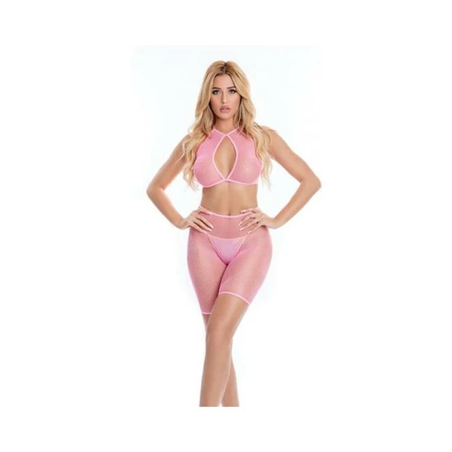 Pink Lipstick Sunset Glow Halter Bra & Bike Short Black Qn - Fabric & Feel