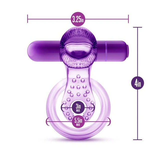 Play with Me Lick It Vibrating Double Strap Cock Ring Purple - Design & Materials