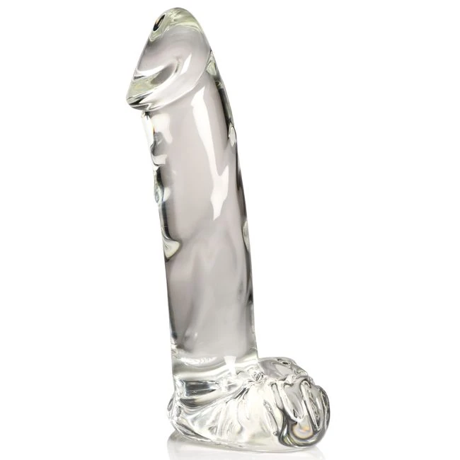 Pleasure Crystals 7.1 in Glass Dildo W/ Balls - Shape & Texture