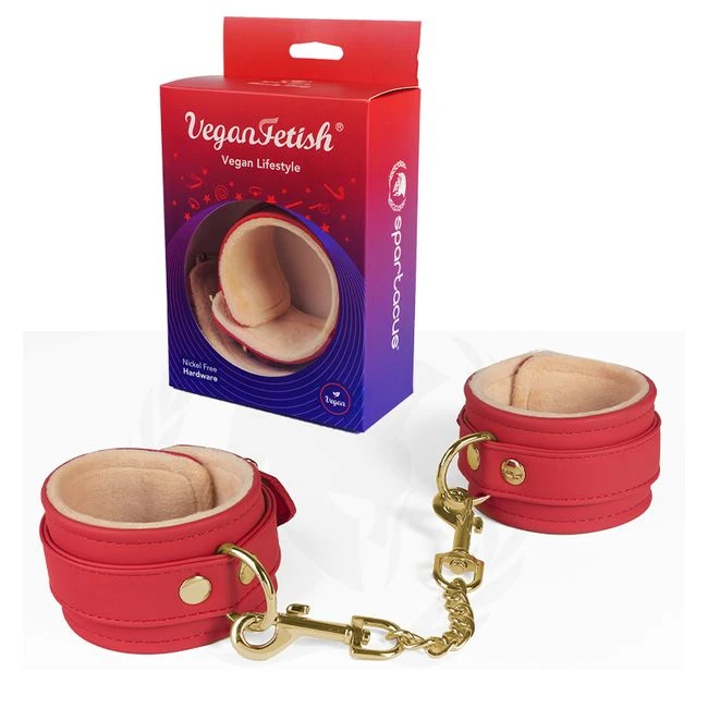 Plush Lined Red Pu Wrist Cuffs - Hardware & Fasteners