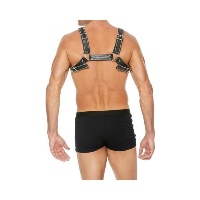 Premium Leather D-ring Zipper Bulldog Harness S/m Black - Hardware & Fasteners