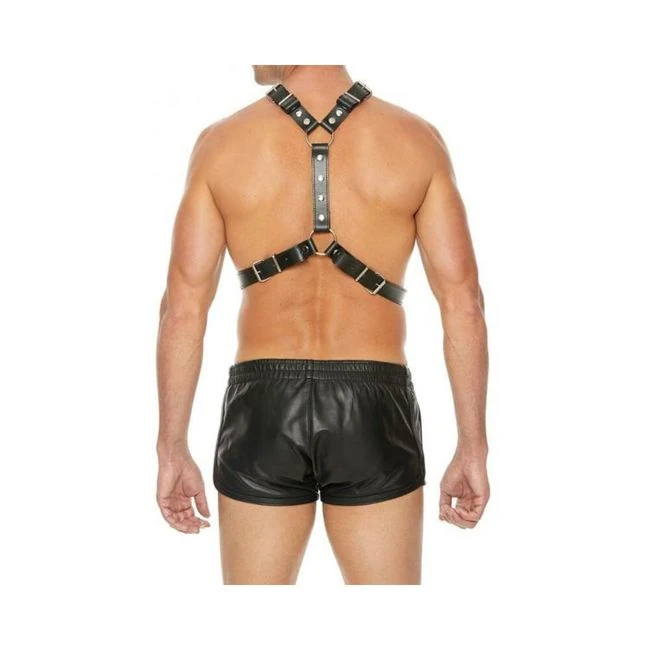 Premium Leather Harness with Metal Snaps Black - Hardware & Fasteners