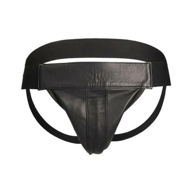 Premium Leather Plain Front Zip Jock L/xl Black - Overview