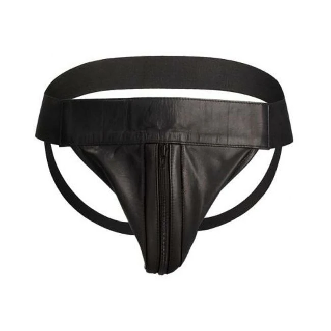 Premium Leather Zipper Front Jock L/xl Black - Overview