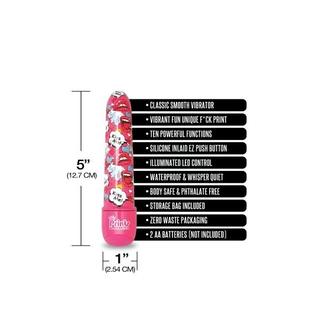 Prints Charming Pop Tease 5in Mini Vibe Kiss Me Pink - Power & Performance