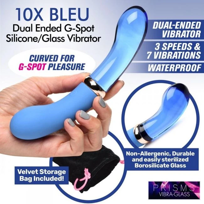 Prisms Vibra-glass 10x Bleu Dual Ended Glass G Spot Vibe - Overview