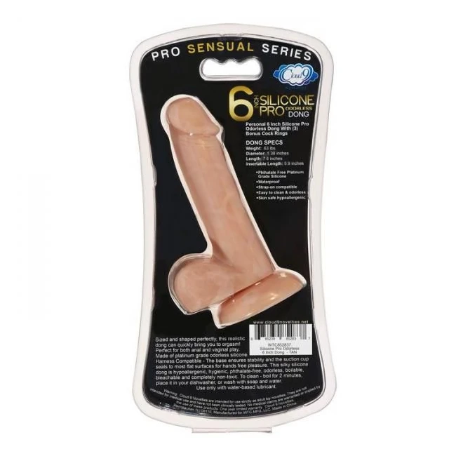 Pro Sensual Premium Silicone Dong 6 Inch with 3 C-rings - Material Feel & Safety