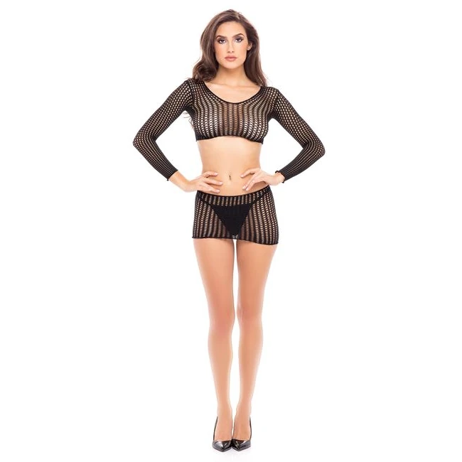 Quarter Crochet Bodystocking Black O/s - Design Details