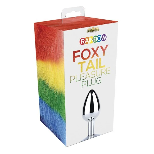 Rainbow Foxy Tail w/ Stainless Steel Butt Plug - Stainless Steel Body and Soft Faux Fur Tail