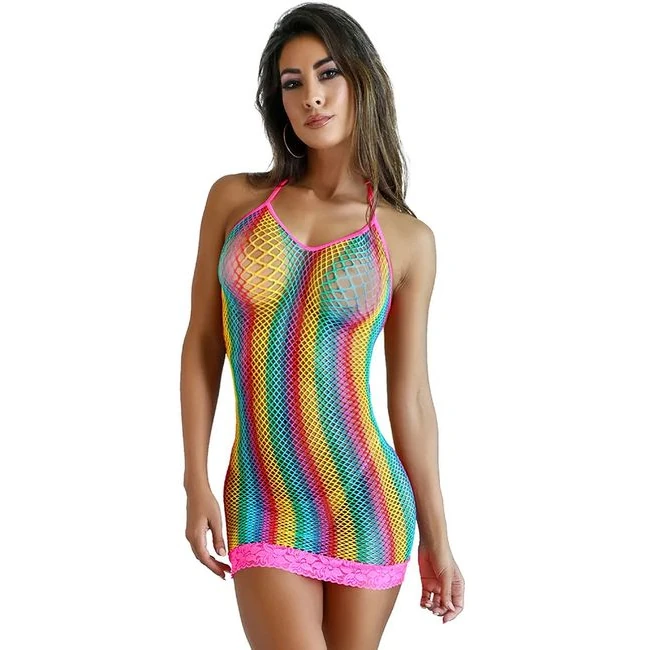 Rainbow Mini Fishnet Dress - Fit & Sizing