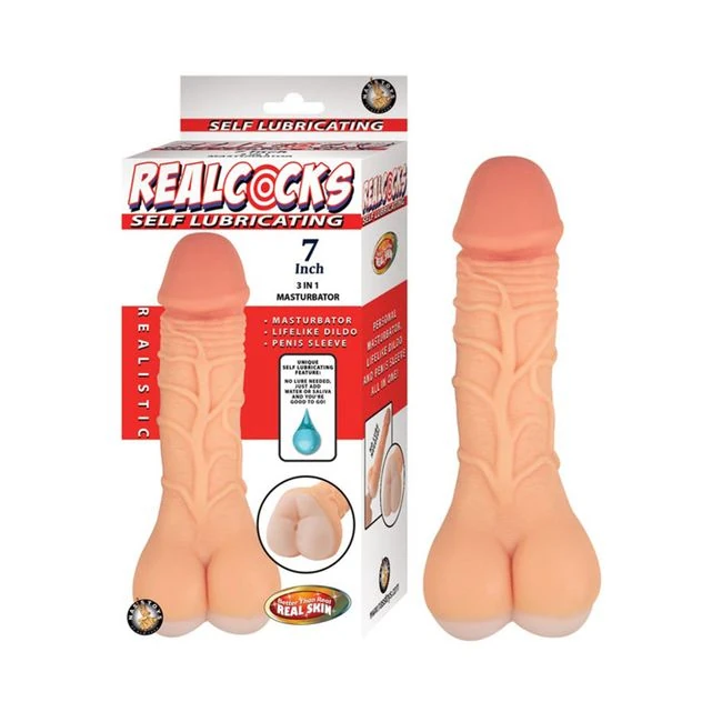 Realcocks Self Lubricating 7" 3-in-1 Masturbator - White - Internal Texture