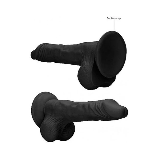 Realrock - 8 / 20 Cm Realistic Dildo with Balls - Black - Shape & Texture