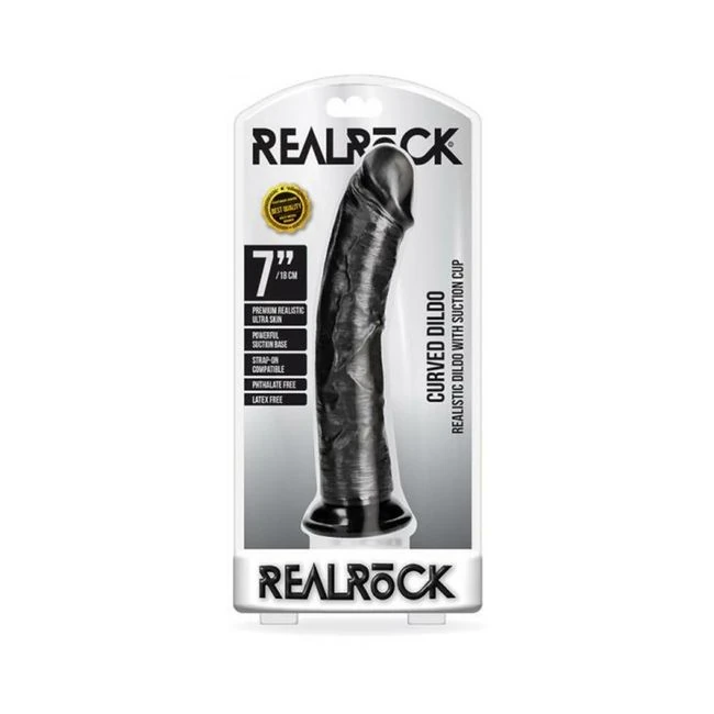 Realrock Curved Realistic Dildo With Suction Cup. Chocolate - Shape & Texture
