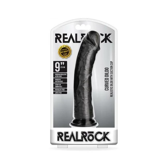 Realrock Curved Realistic Dildo With Suction Cup. Dark - Shape & Texture