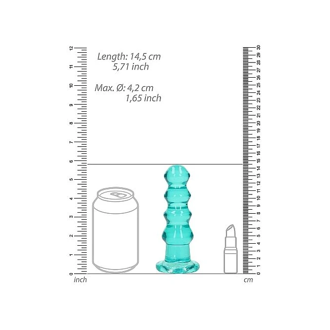 Realrock Curvy Dildo or Butt Plug Turquoise - Physical Specifications