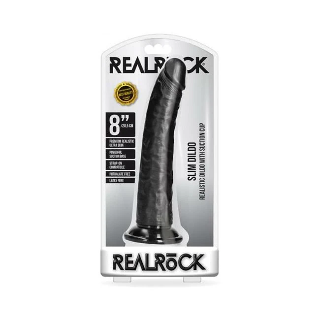 Realrock Slim Realistic Dildo With Suction Cup. Chocolate - Shape & Texture