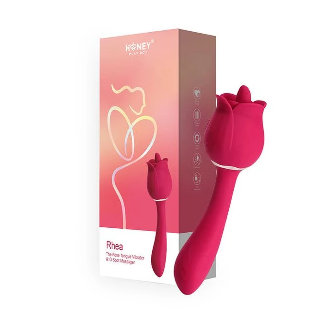 Rhea Clit Licking Tongue Rose Vibrator & G Spot Massager - Red - Elegant Rose Design with Dual Functionality