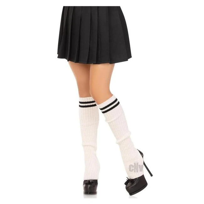 Rib Stirrup Leg Warmers Stripe Blk - Fabric & Feel
