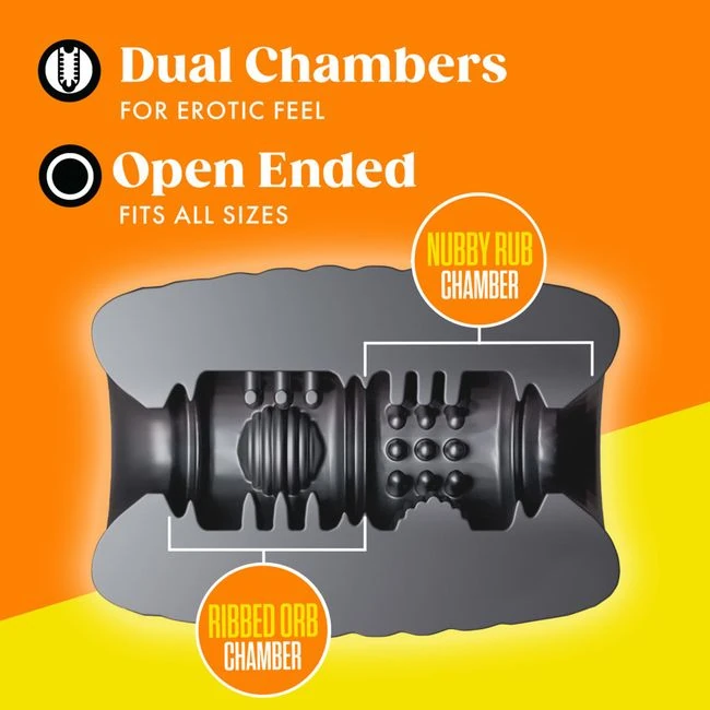 Rize Grasp Self Lubricating Stroker Black - Two Chambers, Two Textures