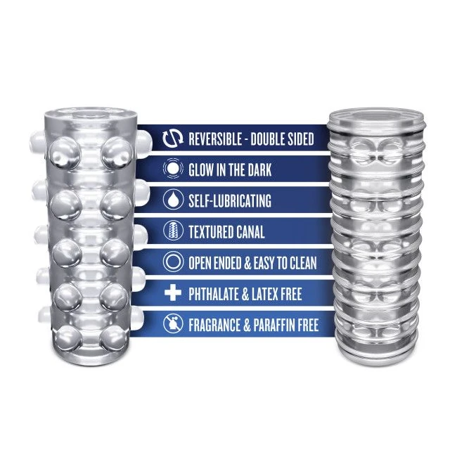 Rize Swich Glow in the Dark Self Lubricating Stroker Clear - Internal Texture: Two Sides, Two Sensations