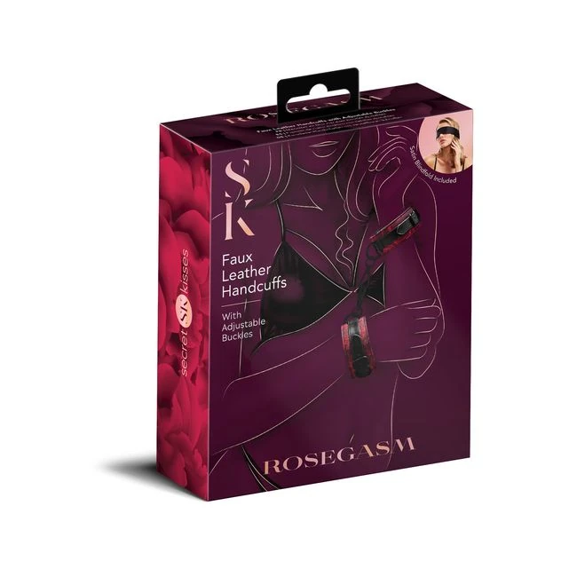 Rosegasm Cuffs W/ Satin Blindfold - Nickel-Free Iron Cuffs and a Smooth Satin Blindfold