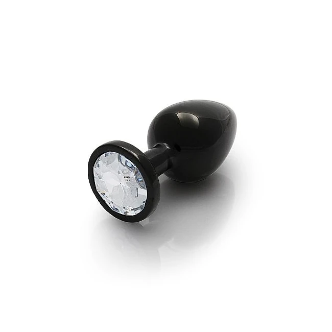 Round Gem Butt Plug Gunmetal Diamond - Solid Acrylic With a Tapered Tip and Jeweled Base