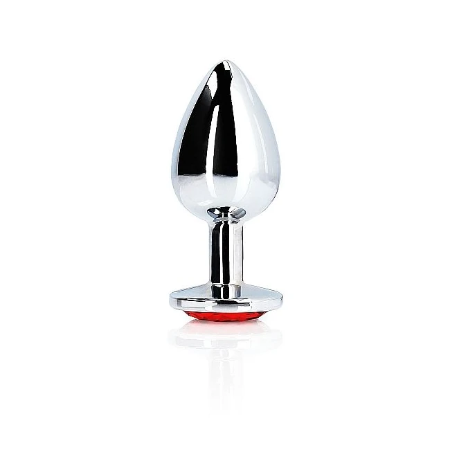 Round Gem Butt Plug Silver Ruby Red - A Faux Ruby Base That Doubles as a Handle