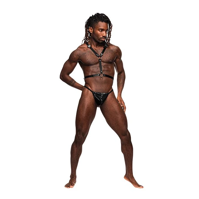Sagittarius Leather Harness Black O/S - by Male Power Lingerie