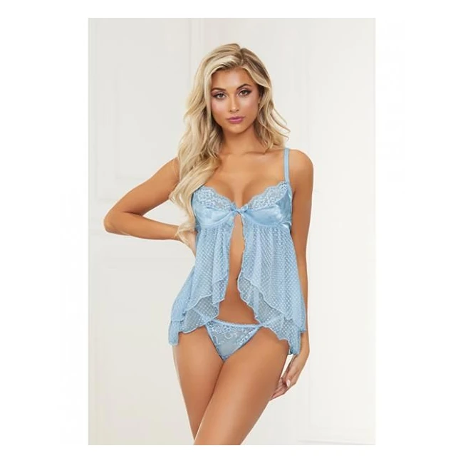 Satin Jacquard Dot Mesh Scallop Lace Babydoll & G-string - Fabric & Feel