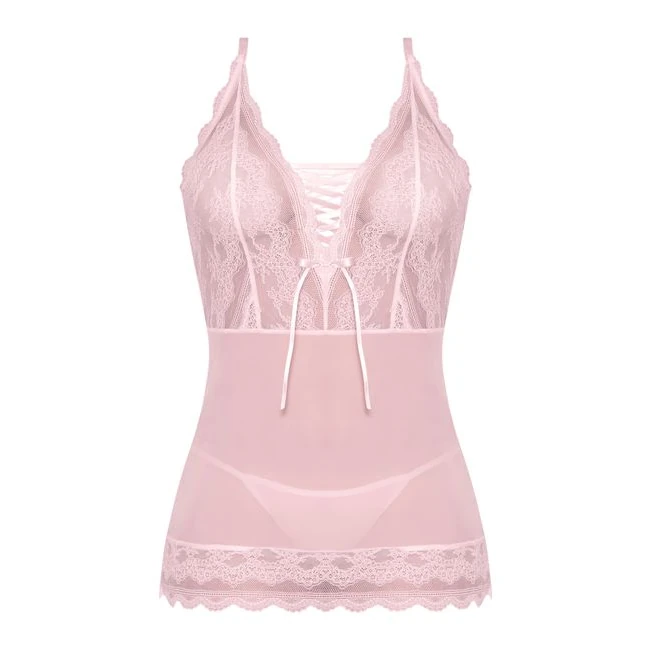 Seabreeze Lace Up Chemise Set Blush - Design Details