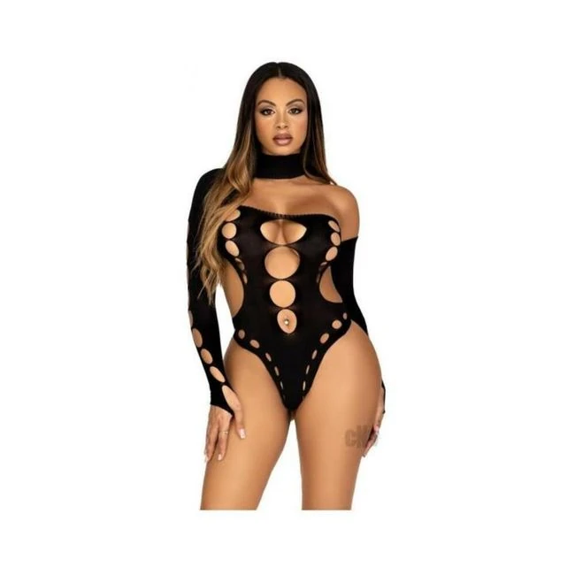 Seamles Asymmetric Thong Bodysuit Blk - Fabric & Feel
