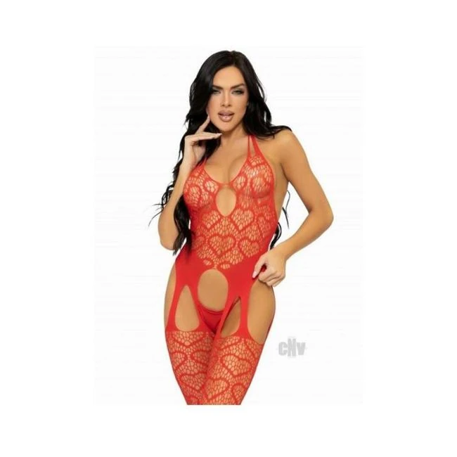Seamless Heart Suspend Bodystock Blk - Fabric & Feel