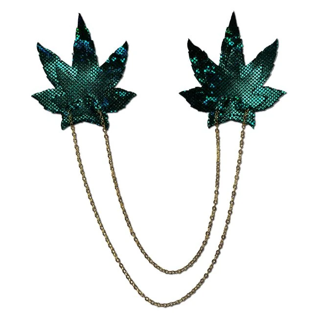 Shattered Glass Disco Ball Weed W Gold Chain Nipple Pasties - Fabric & Feel