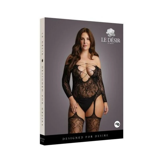 Shots Le Desir Criss Cross Neck Suspender Bodystocking Black Qs - Fit & Sizing