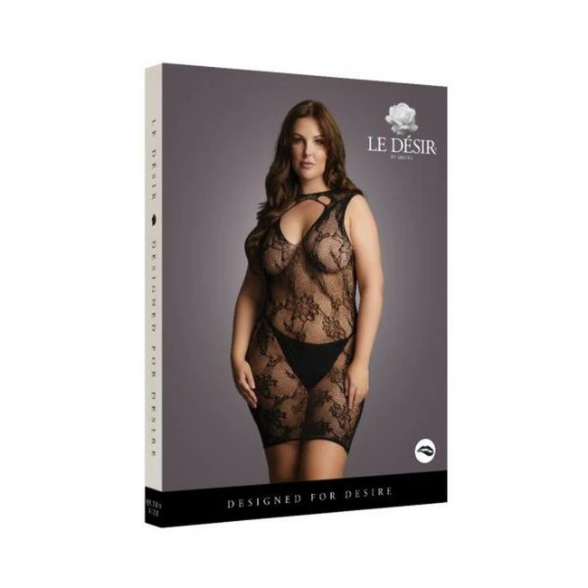 Shots Le Desir High-neck Lace Mini Dress Black Qs - Fabric & Feel