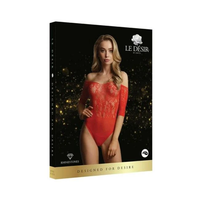 Shots Le Desir Presents Rhinestone Off-shoulder Bodysuit Os Red - Fit & Sizing